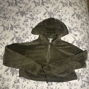 Olive Green Quarter Zip Cropped Hoodie Forever 21